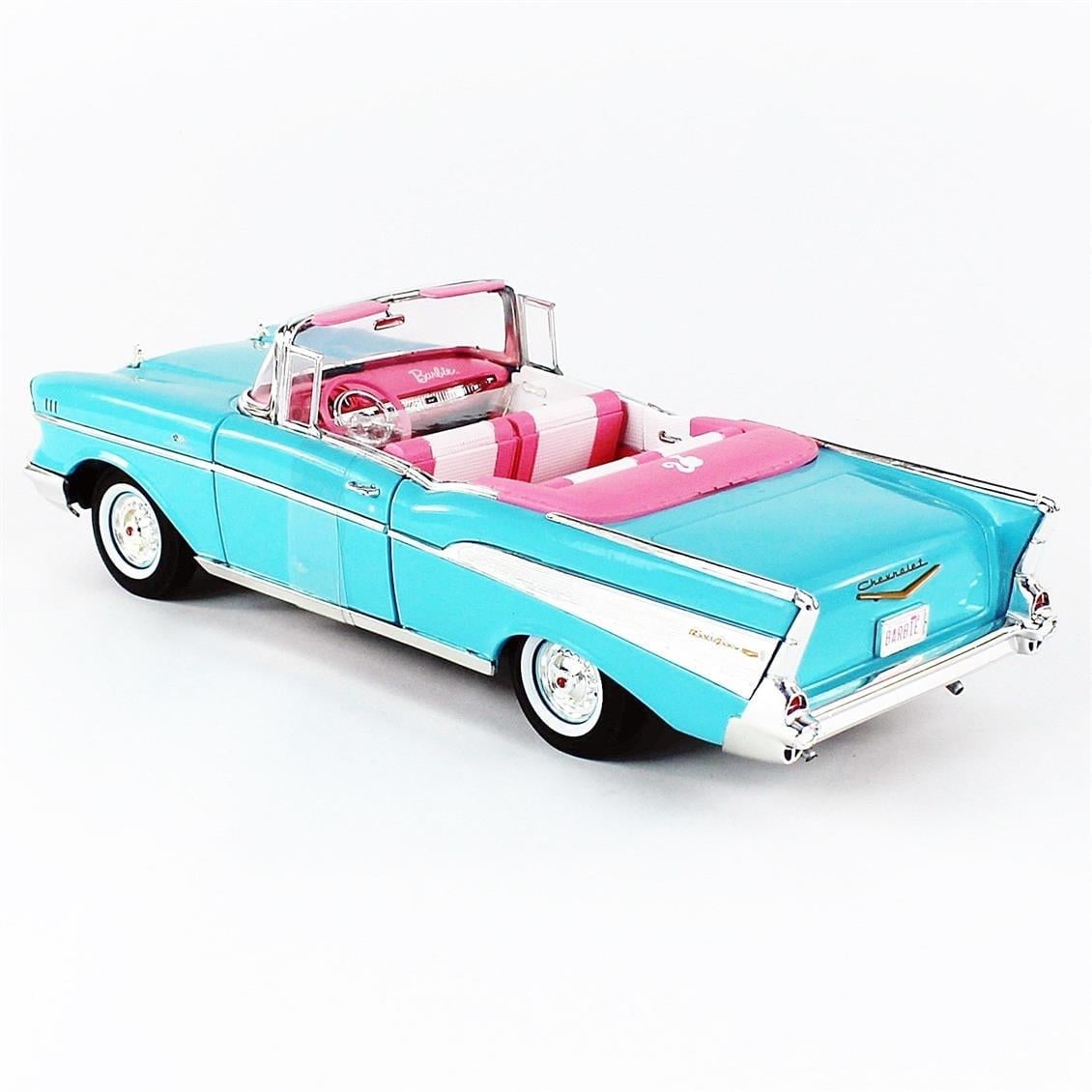 AutoWorld AWSS135 1/18 Ölçek, 1957 Barbie Chevy, Aqua Blue, Sergilemeye Hazır Metal Araba Modeli