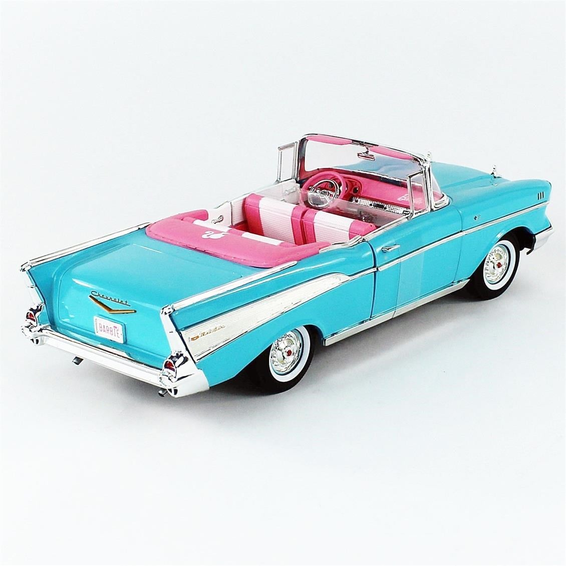 AutoWorld AWSS135 1/18 Ölçek, 1957 Barbie Chevy, Aqua Blue, Sergilemeye Hazır Metal Araba Modeli