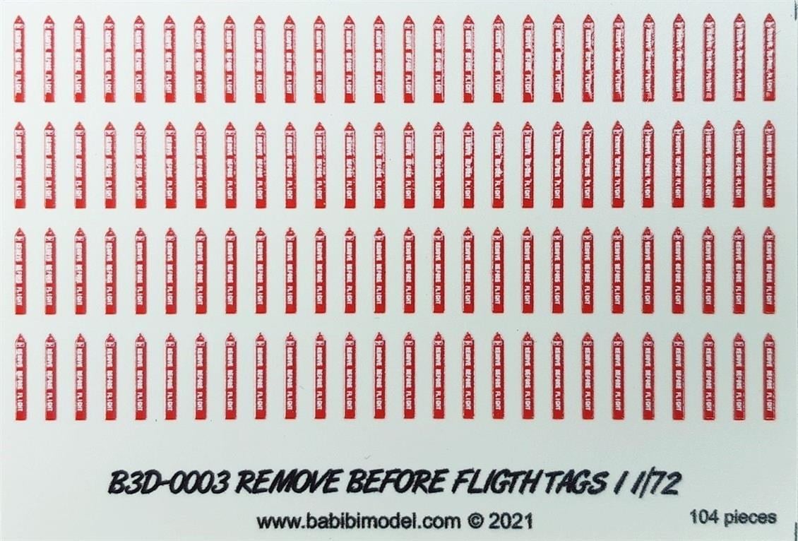 Babibi B3D-0001 1/72 Ölçek, Remove Flight Tags, 3 Boyutlu Dekal Çıkartma