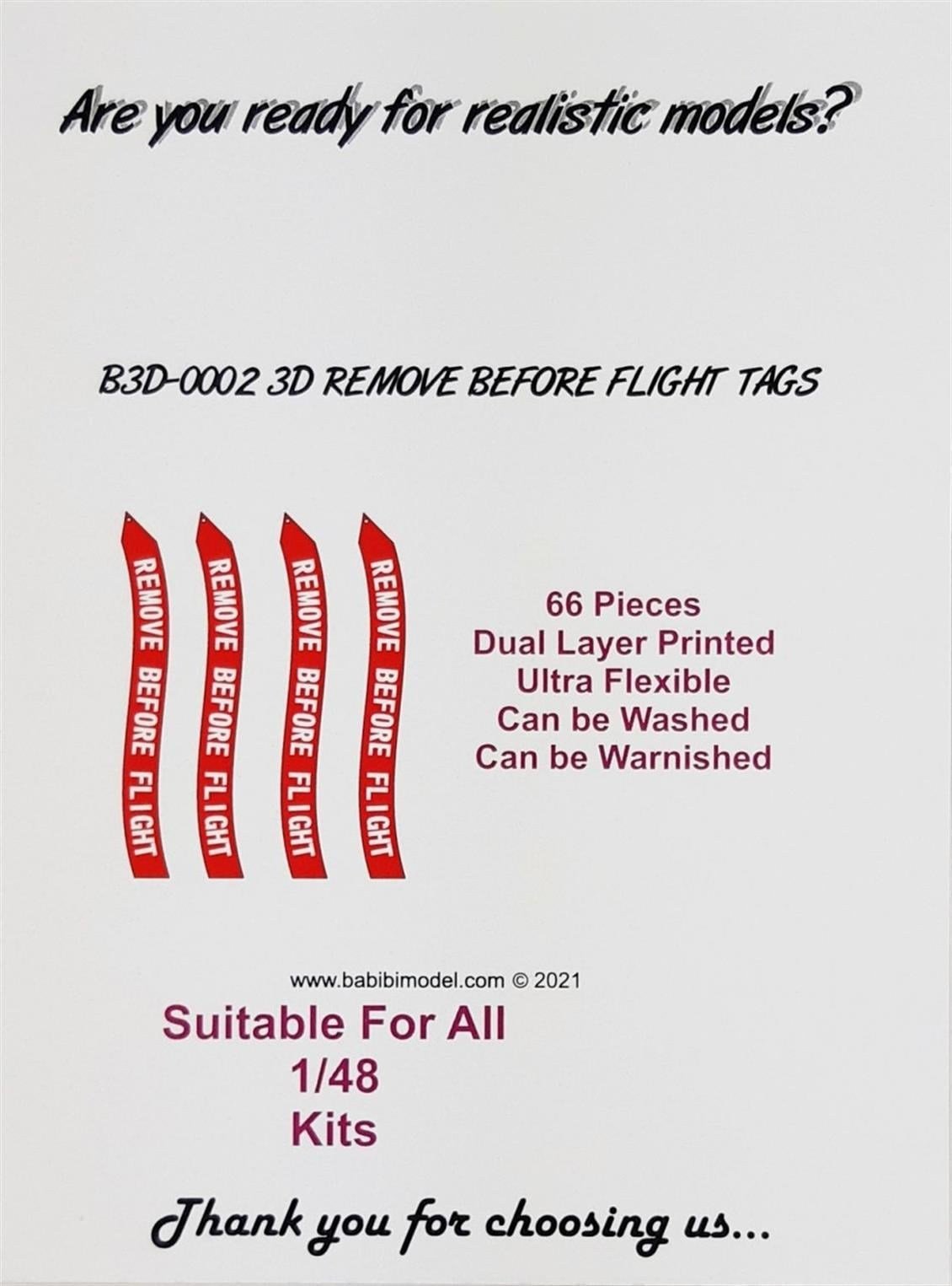 Babibi B3D-0002 1/48 Ölçek, Remove Flight Tags, 3 Boyutlu Dekal Çıkartma