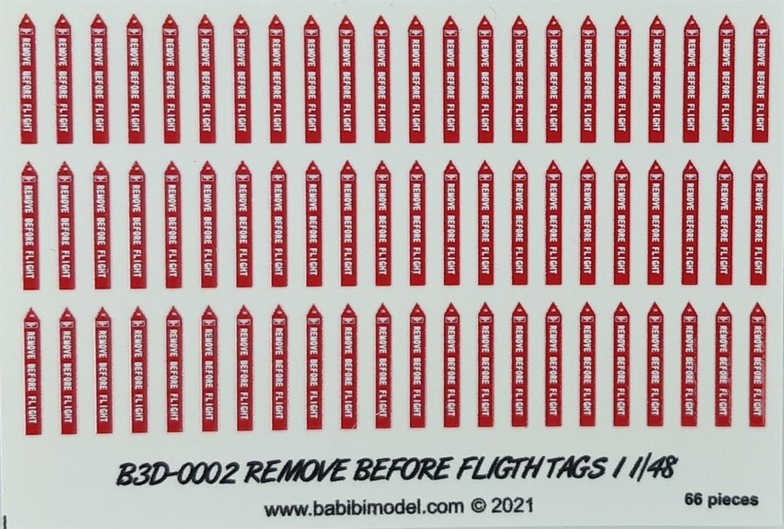 Babibi B3D-0002 1/48 Ölçek, Remove Flight Tags, 3 Boyutlu Dekal Çıkartma