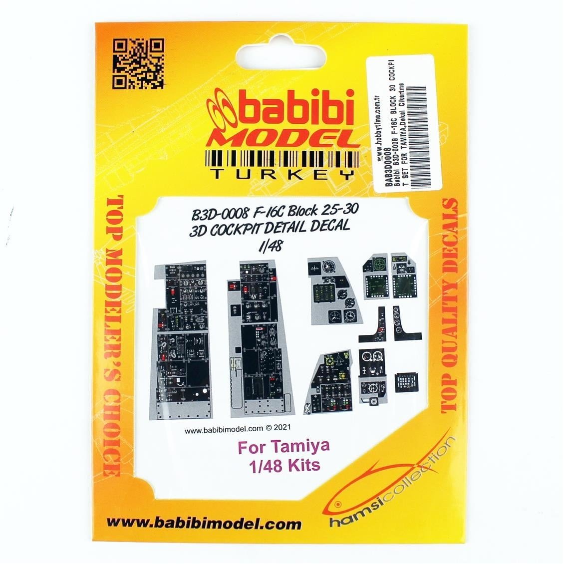 Babibi BD3-0008 1/48 Ölçek, F16 C Blok 30 Tamiya İçin Kokpit Seti, Dekal Çıkartma
