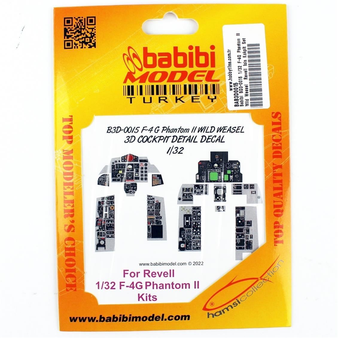 Babibi BD3-0015 1/32 Ölçek, F-4G Phantom II Wild Weasel Revell İçin Kokpit Seti, Dekal Çıkartma