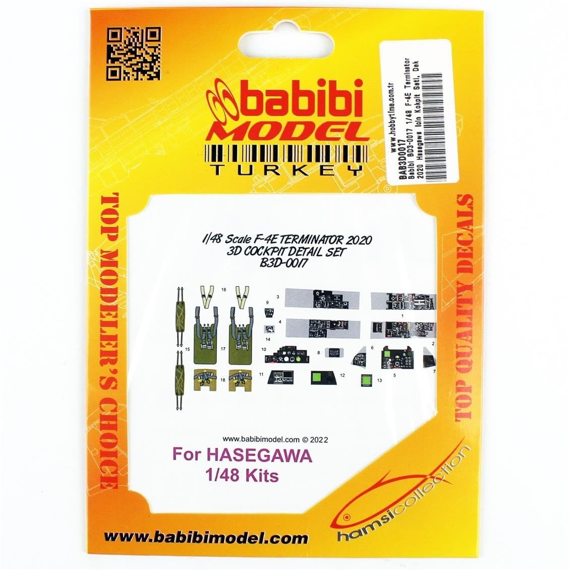 Babibi BD3-0017 1/48 Ölçek, F-4E Terminator 2020 Hasegawa İçin Kokpit Seti, Dekal Çıkartma