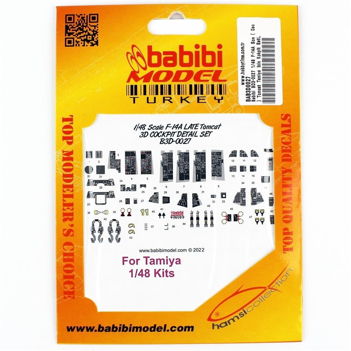 Babibi BD3-0027 1/48 Ölçek, F-14A Son ( Geç ) Tomcat Tamiya İçin Kokpit Seti, Dekal Çıkartma