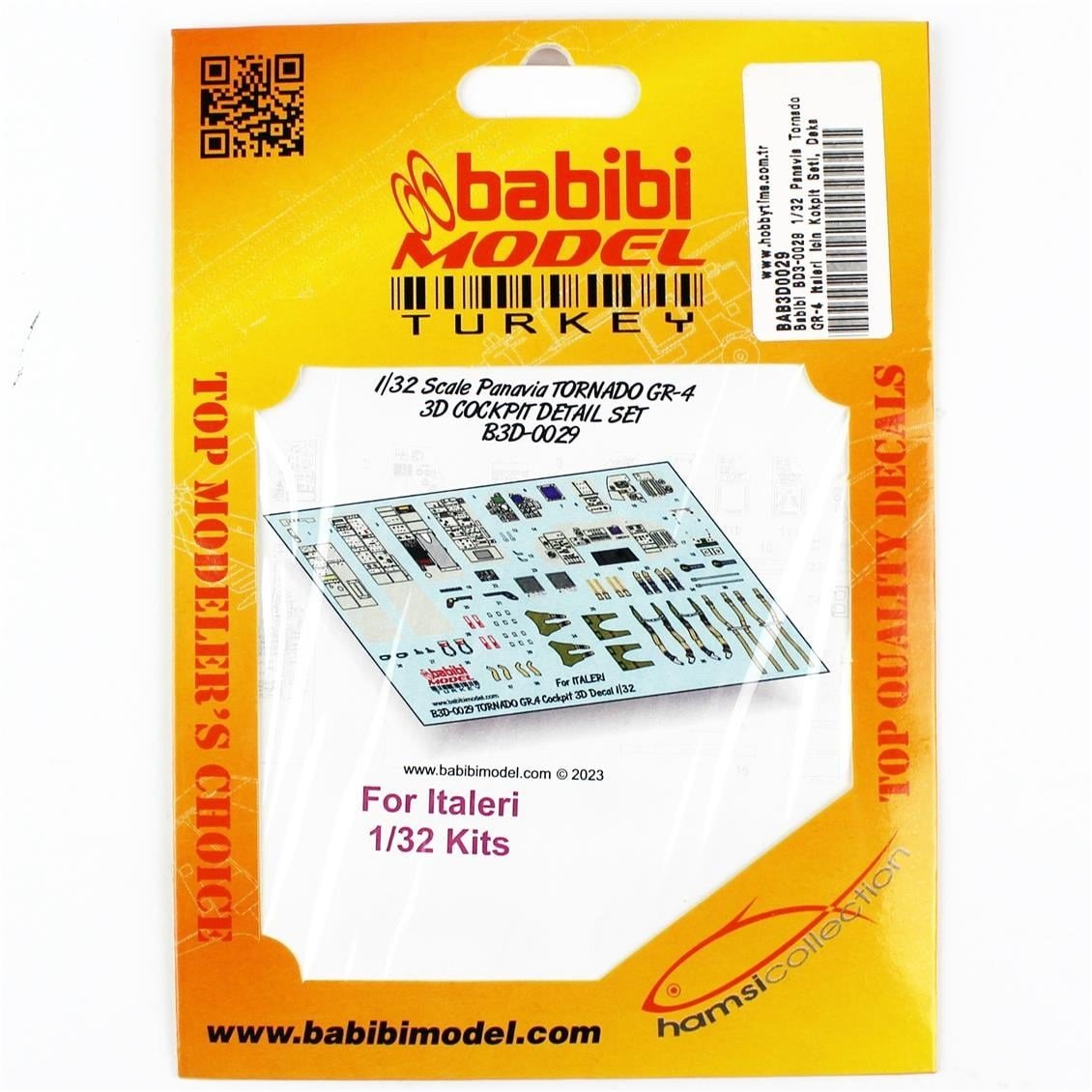Babibi BD3-0029 1/32 Ölçek, Panavia Tornado GR-4 Italeri İçin Kokpit Seti, Dekal Çıkartma