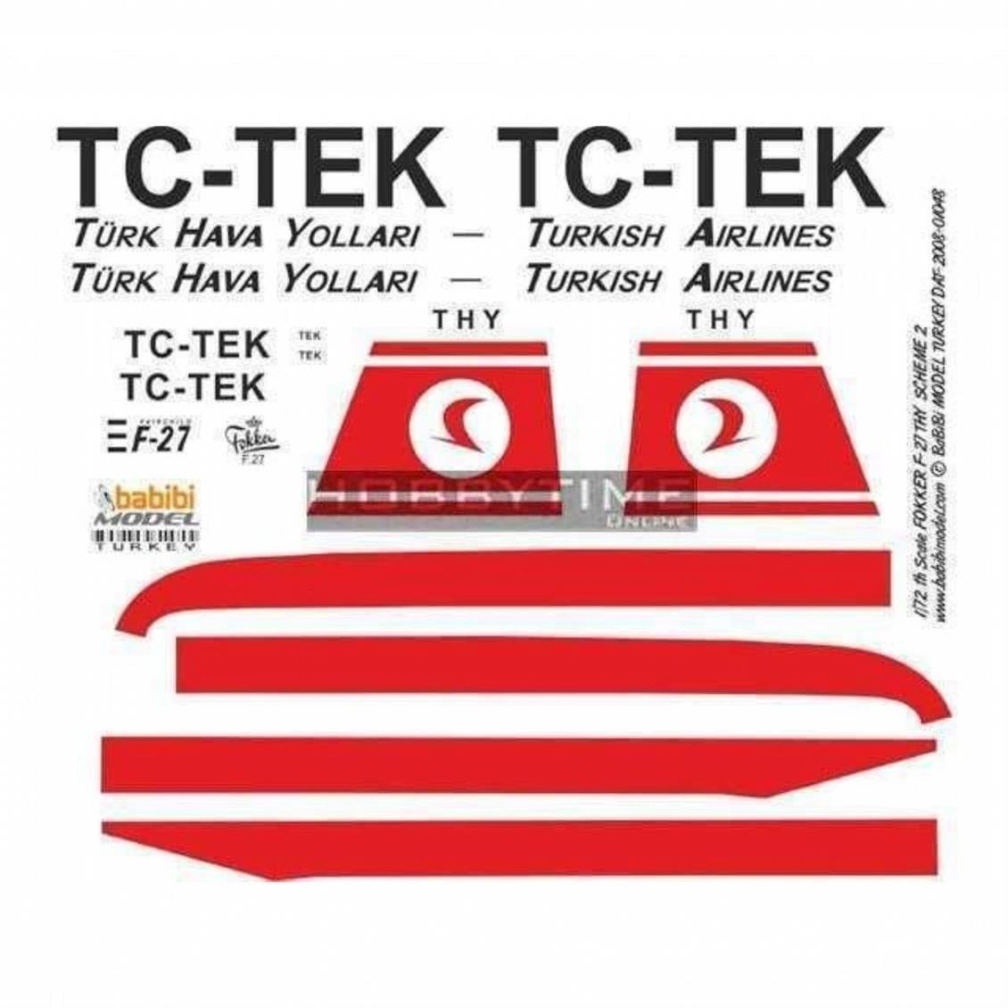 Babibi DAT01048 1/144 Ölçek, Thy, Fokker F-27, Dekal Çıkartma