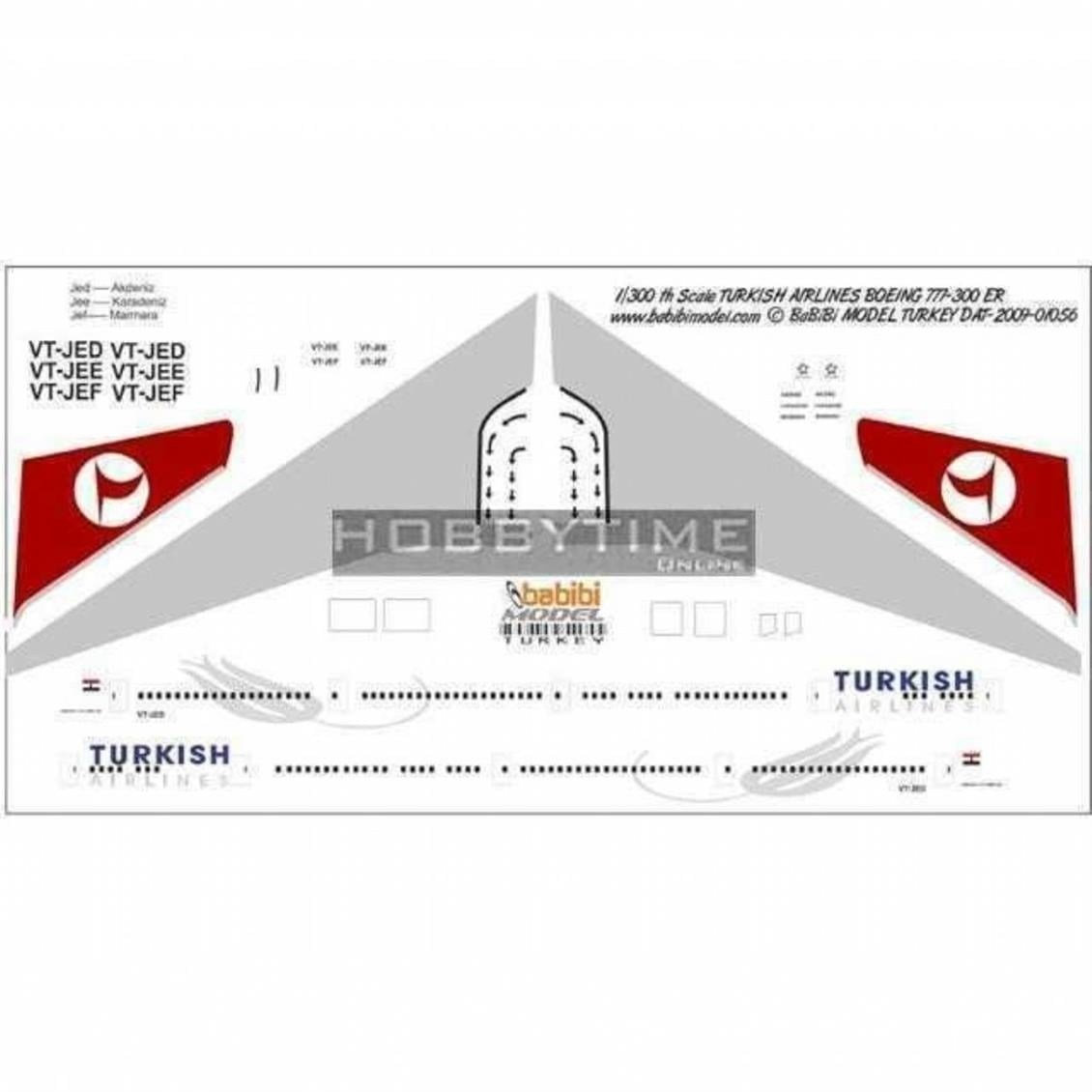 Babibi DAT01056 1/300 Ölçek, Thy, Boeing 777-300ER, Dekal Çıkartma
