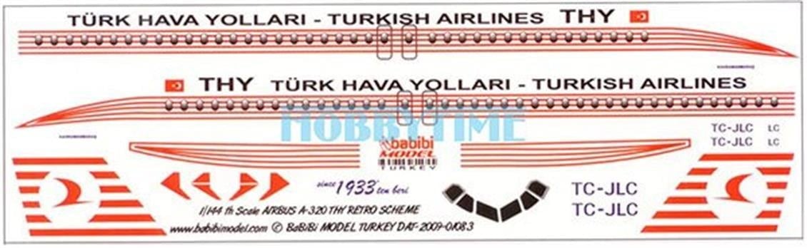 Babibi DAT01083 1/144 Ölçek, Thy, Airbus A320, Retro Şema, Dekal Çıkartma