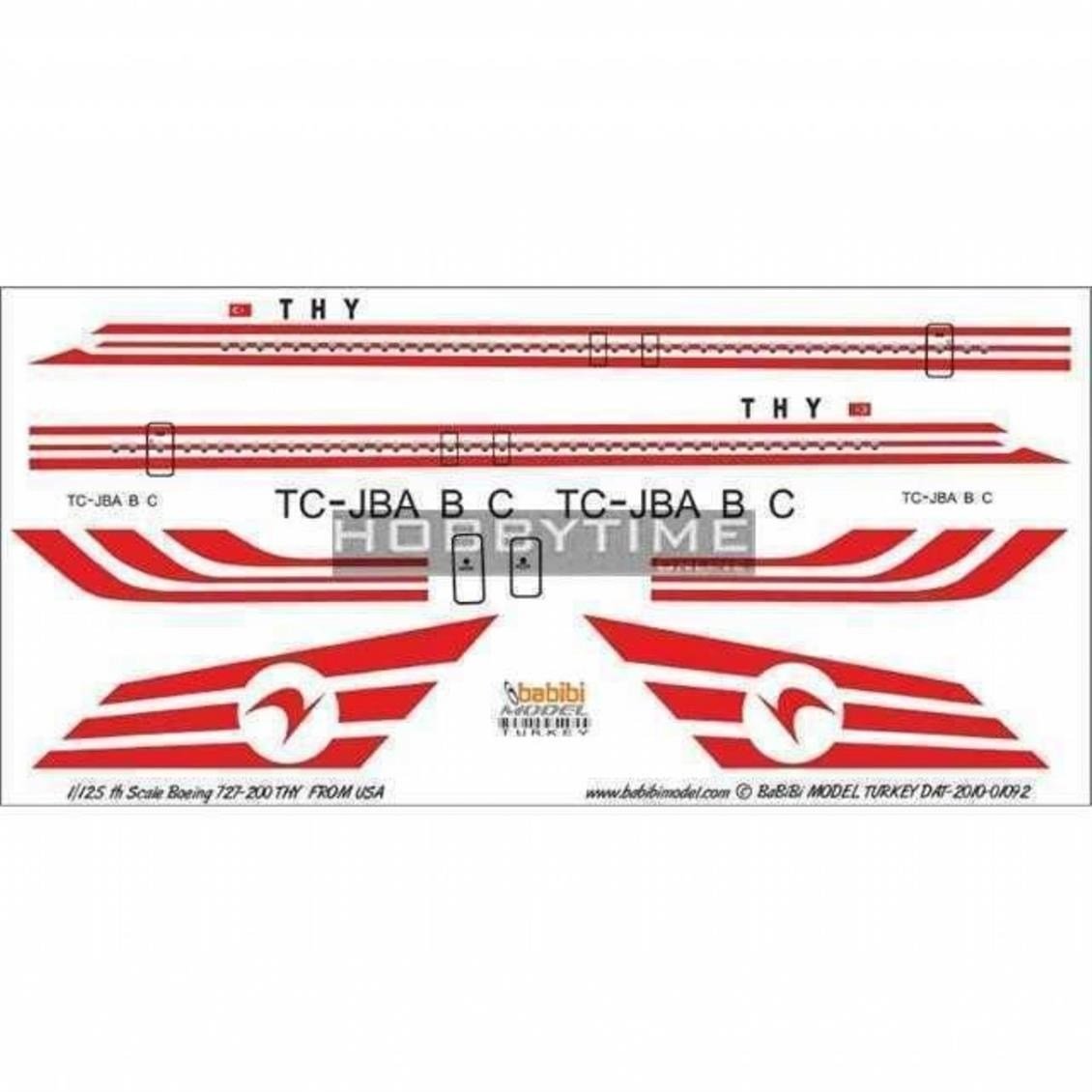 Babibi DAT01092 1/270 Ölçek, Thy, Boeing 727-200, From Usa, Dekal Çıkartma