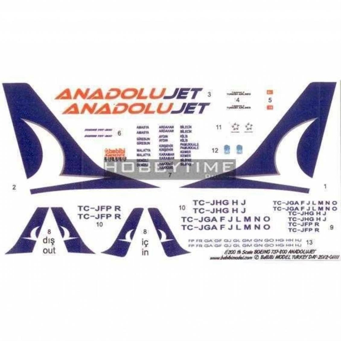 Babibi DAT01111 1/200 Ölçek, Anadolu Jet, Boeing 737-800, Dekal Çıkartma