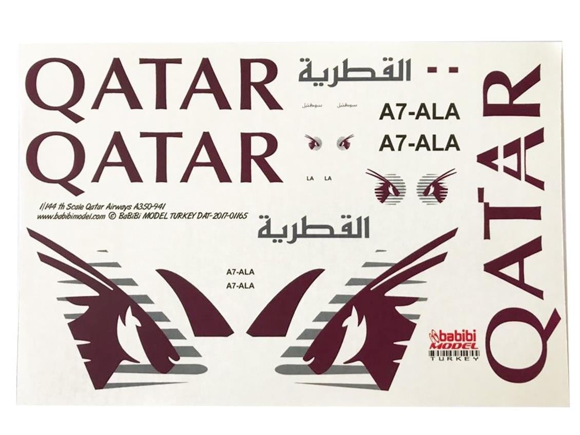 Babibi DAT01165 1/144 Ölçek, Qatar Airlines, Airbus A350, Dekal Çıkartma