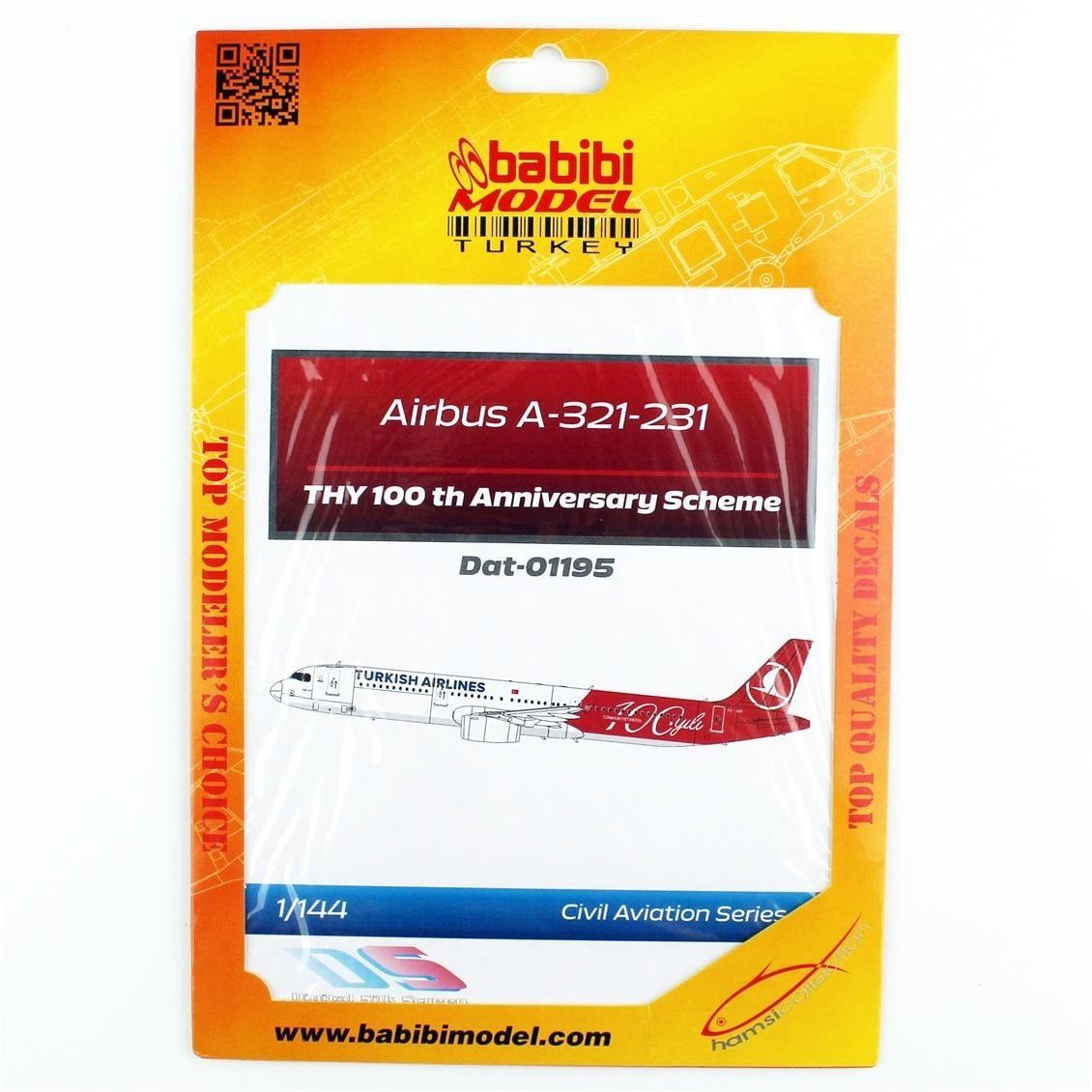 Babibi DAT01195 1/144 Türk Hava Yolları Airbus A-321-231 100.yıl özel boyama Decal Çıkartma