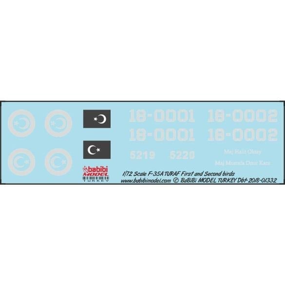 Babibi DBT-01332 1/72 Ölçek, F-35 TURAF, Dekal Çıkartma