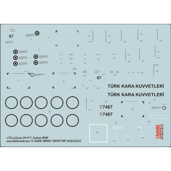 Babibi DBT-01355 1/72 Ölçek, CH-47F Kara Kuvvetleri, Dekal Çıkartma