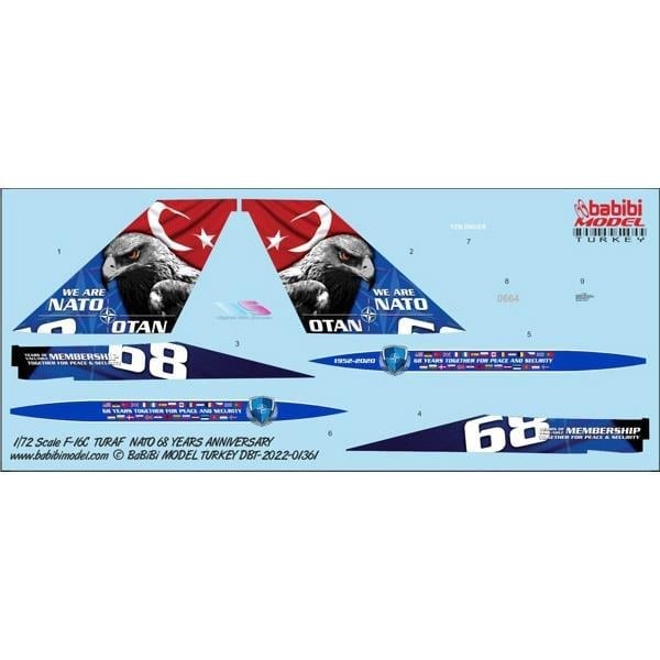 Babibi DBT-01361 1/72 Ölçek, F-16C Fighting Falcon 68 Yıl NATO Yıldönümü, Dekal Çıkartma