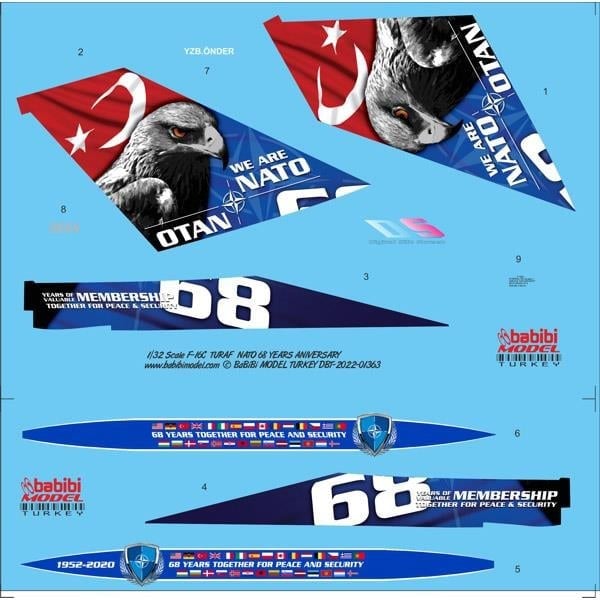 Babibi DBT-01363 1/32 Ölçek, F-16C Fighting Falcon 68 Yıl NATO Yıldönümü, Dekal Çıkartma