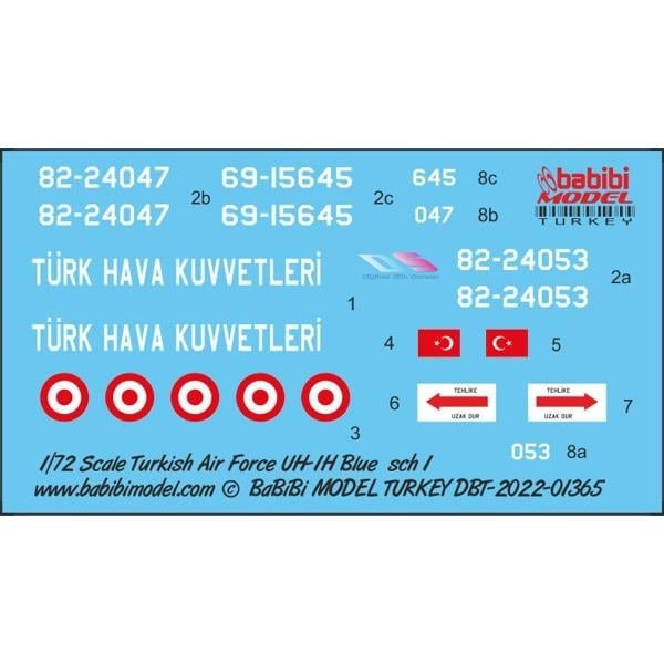 Babibi DBT-01365 1/72 Ölçek, UH-1H Irak Türk Hava Kuvvetleri Mavi Kamuflajı, Dekal Çıkartma
