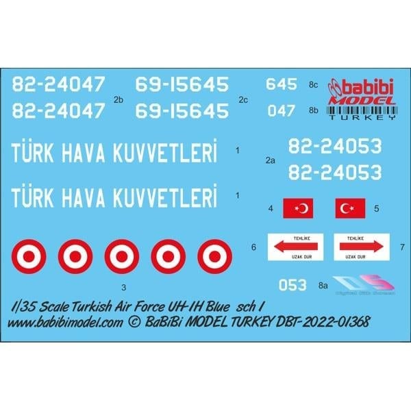 Babibi DBT-01368 1/35 Ölçek, UH-1H Irak Türk Hava Kuvvetleri Mavi Kamuflajı, Dekal Çıkartma