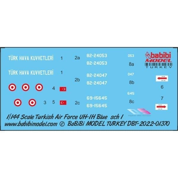 Babibi DBT-01370 1/144 Ölçek, UH-1H Irak Türk Hava Kuvvetleri Mavi Kamuflajı, Dekal Çıkartma