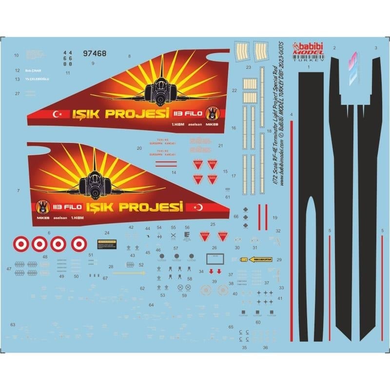 Babibi DBT-01375 1/72 Ölçek, RF-4E Terminator Işık Projesi Özel Boyama Decal Set Kırmızı, Dekal Çıkartma