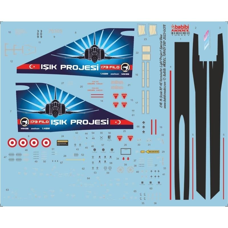 Babibi DBT-01378 1/48 Ölçek, RF-4E Terminator Işık Projesi Özel Boyama Decal Set Kırmızı, Dekal Çıkartma