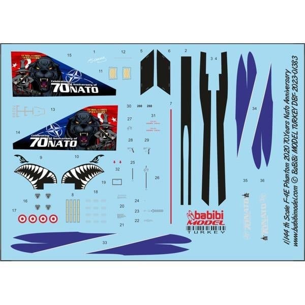 Babibi DBT-01383 1/144 Ölçek, TURAF F-4E Terminator Panter NATO 70.Yıl Özel Şema, Dekal Çıkartma