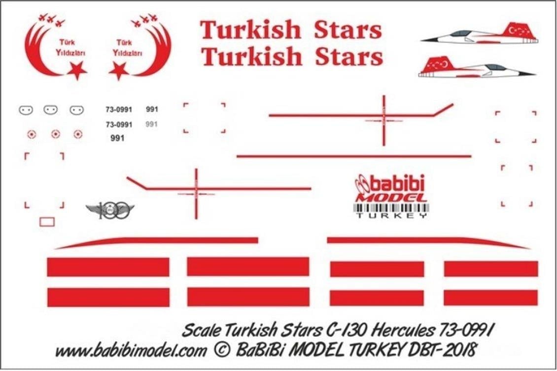 Babibi DBT01016 1/72 Ölçek, C-130 Hercules, Türk Yıldızları, Dekal Çıkartma