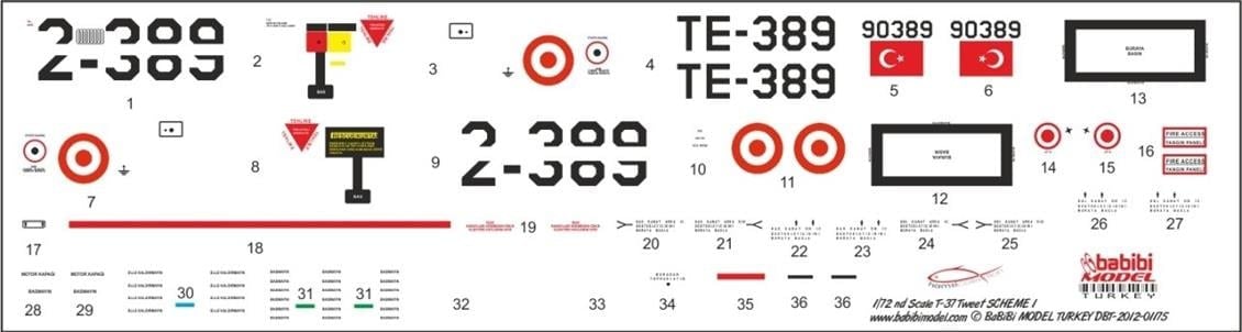 Babibi DBT01175 1/72 Ölçek, T-37, Tweet Şema-1, Dekal Çıkartma