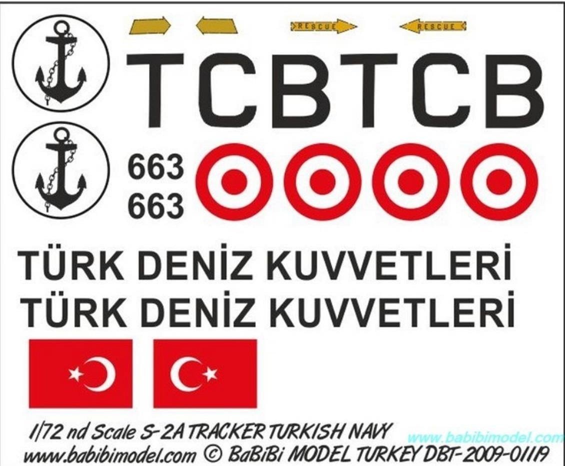 Babibi DBT01310 1/48 Ölçek, Grumman S-2 Tracker, T.Dz.Kuvvetleri, Dekal Çıkartma