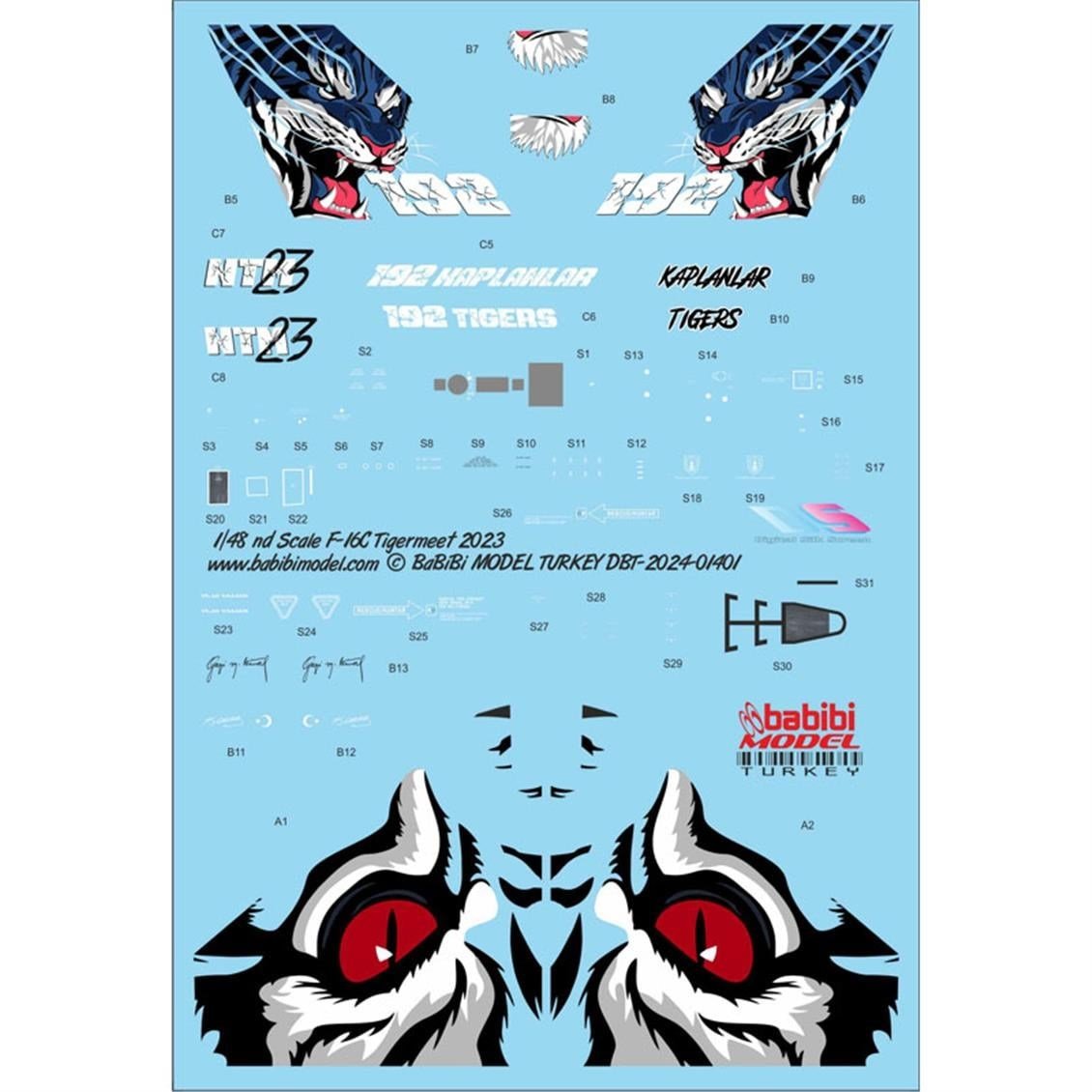 Babibi DBT01401 1/48 F-16C Fighting Falcon Tigermeet 2023 Decal Çıkartma