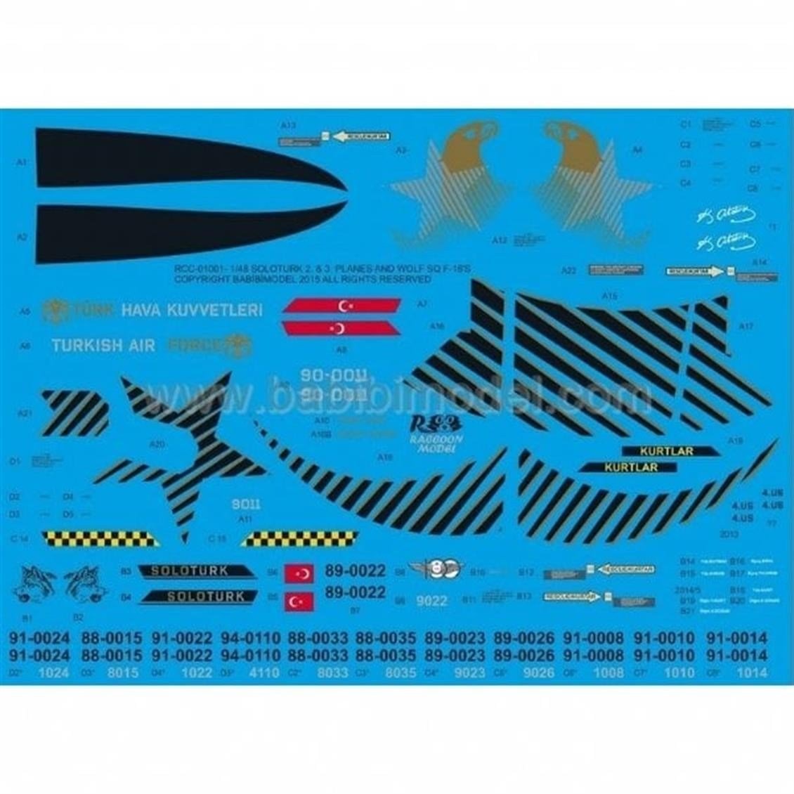 Babibi DDT01014 1/72 Ölçek, F-16, Solotürk 2-3 ve Kurtlar, Dekal Çıkartma
