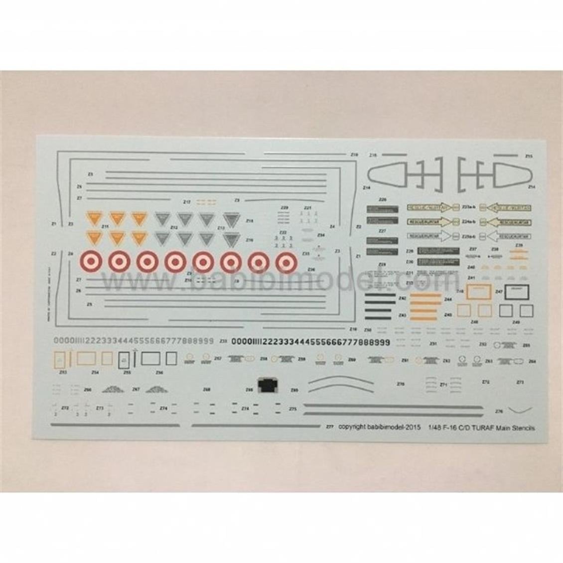 Babibi DDT01017 1/48 Ölçek, F-16, Stencil 30-40-50-50M-50+ Ana, Dekal Çıkartma