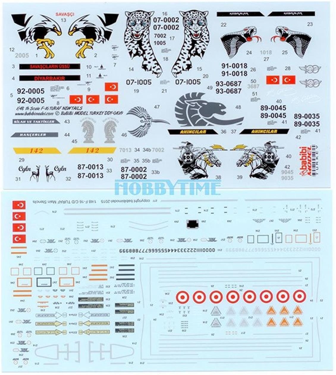 Babibi DDT01019 1/48 Ölçek, Turaf F-16, Filolar Karışık, Dekal Çıkartma