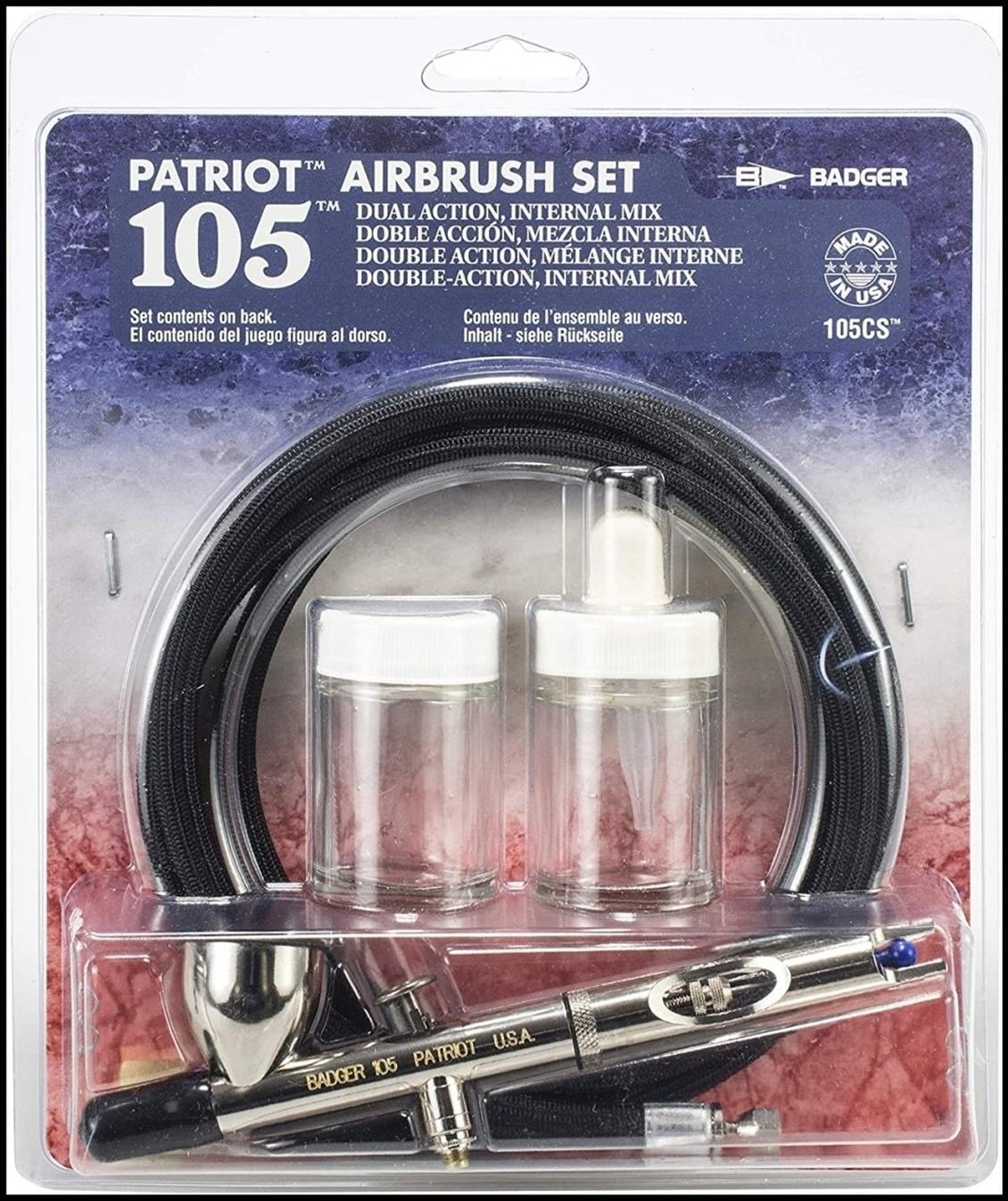 Badger 105-CS PATRIOT, Üstten Besleme, Detay Nozul, 4.75 ml. Büyük Hazneli, Çift Tetikli, Yedek Şişeli, Örgülü Hava Hortumu ile