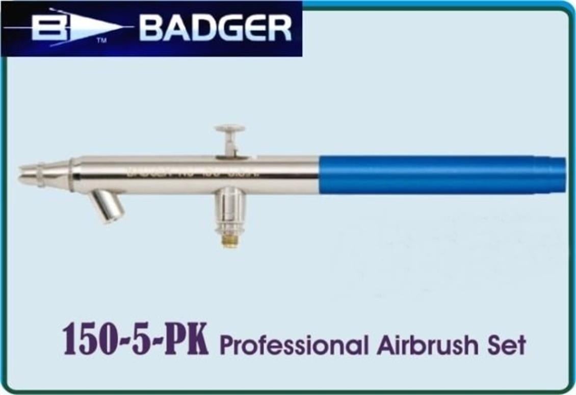 Badger 150-5 Alttan Besleme, İnce Orta ve Kalın Nozul, 8 ml.ve 22 ml. Hazneli, Çift Tetikli, Örgülü Hava Hortumlu Boya Tabancas