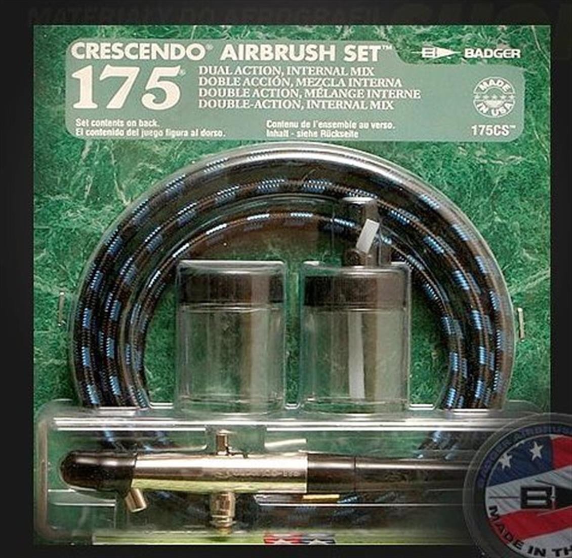 Badger 175-CS CRESCENTO, Alttan Besleme, Orta Nozul, 22 ml. Hazneli, Çift Tetikli, Örgülü Hava Hortumlu Boya Tabancası Seti