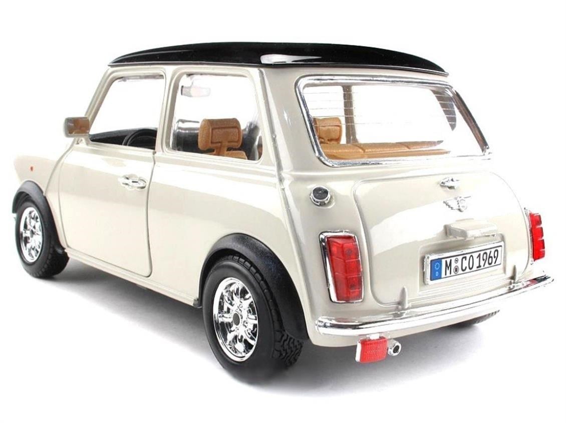 Bburago 12036 1/18 Ölçek, 1969 Mini Cooper, Krem-Siyah, Sergilemeye Hazır Metal Araba Modeli