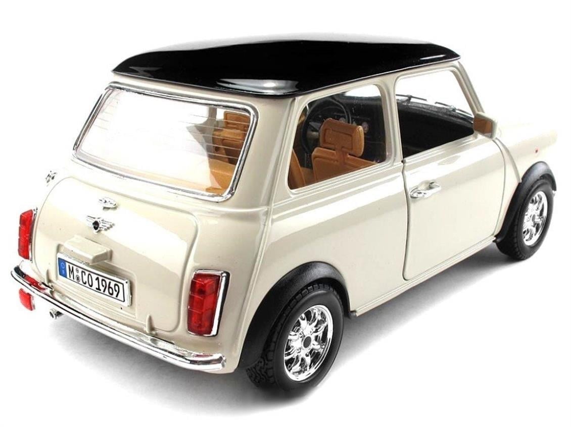 Bburago 12036 1/18 Ölçek, 1969 Mini Cooper, Krem-Siyah, Sergilemeye Hazır Metal Araba Modeli