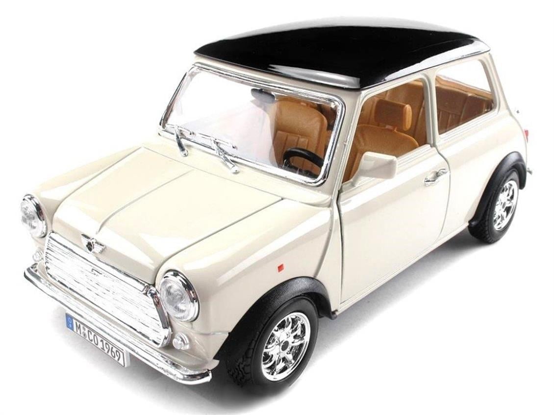 Bburago 12036 1/18 Ölçek, 1969 Mini Cooper, Krem-Siyah, Sergilemeye Hazır Metal Araba Modeli