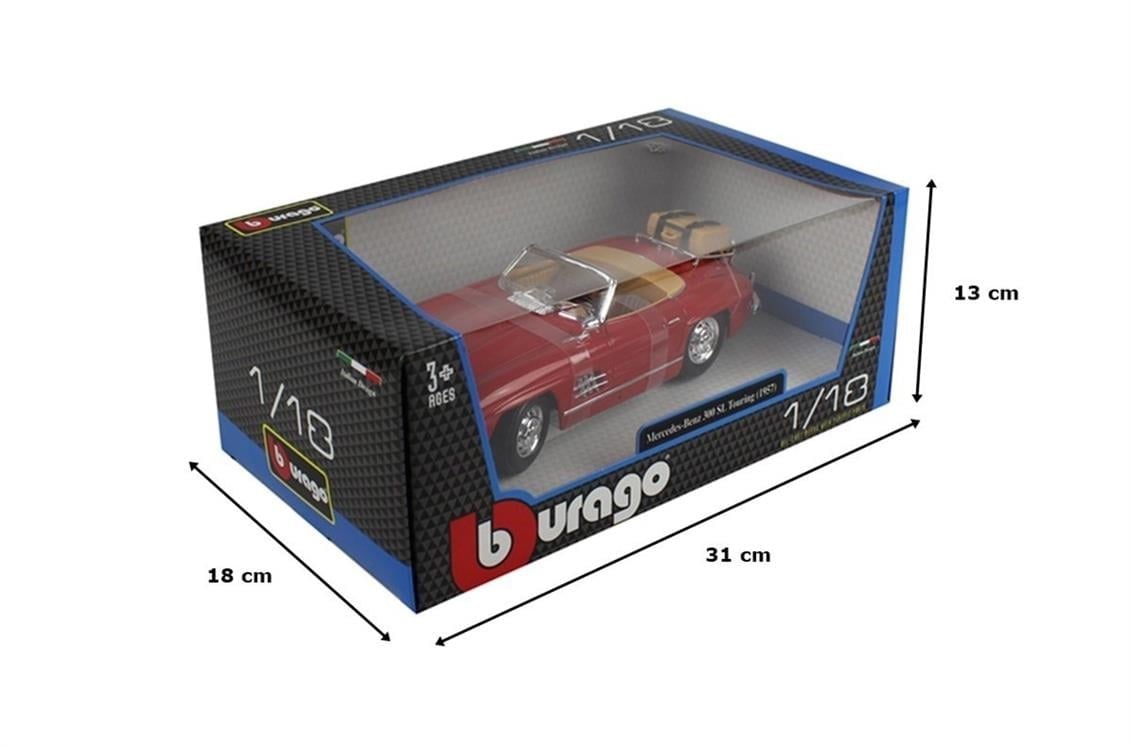 Bburago 12047 1/18 Ölçek, 1954 Mercedes Benz 300SL, Kırmızı, Sergilemeye Hazır Metal Araba Modeli