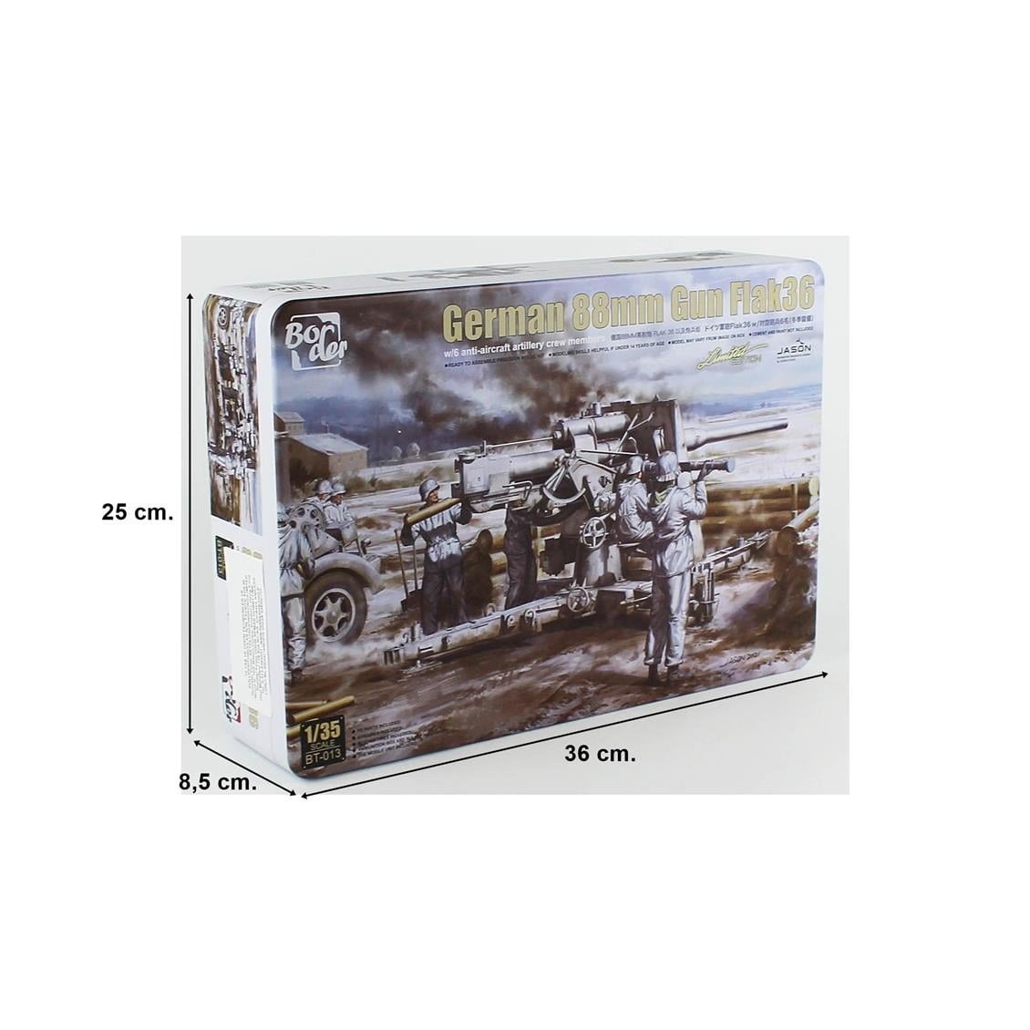 Border BT-013 1/35 Ölçek, Alman 88mm Gun Flak36 ve 6 Adet Uçaksavar Mürettebatı, Plastik Model Kiti