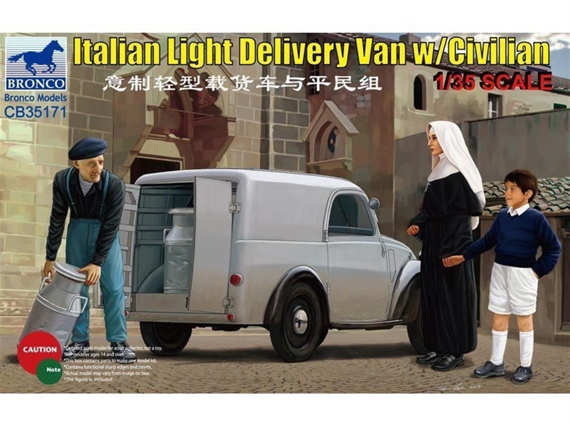 Bronco CB35171 1/35 Ölçek, Italian Light Delivery Van w/Civilian, Plastik Model kiti