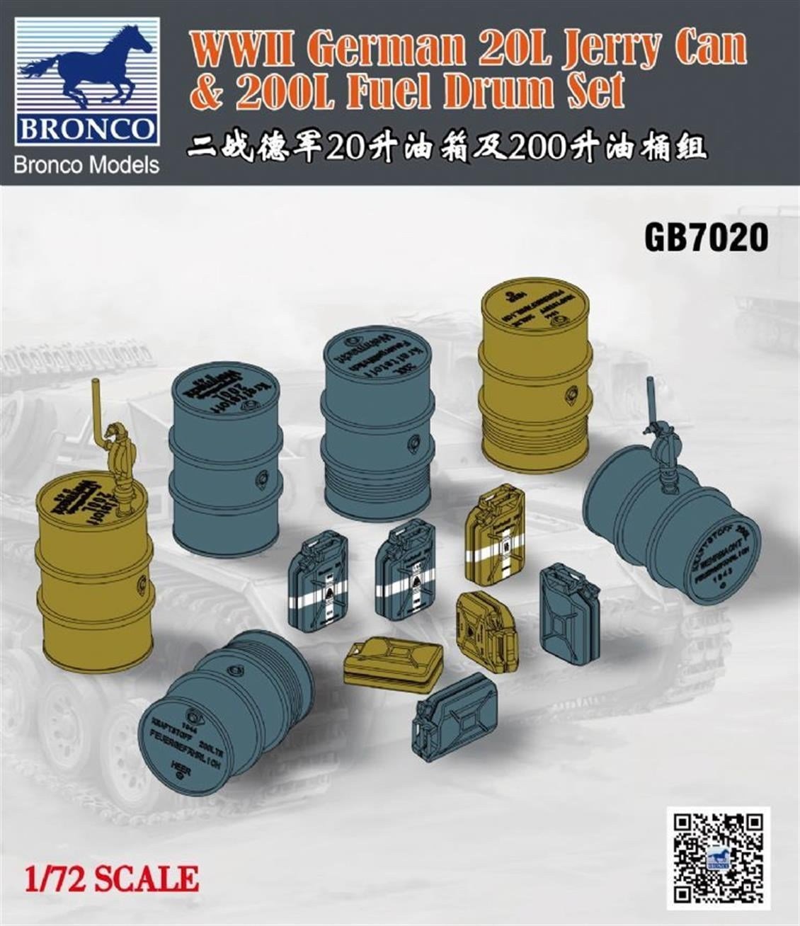Bronco GB7020 1/72 Ölçek, WWII German 20L Jerry Can and 200L Fue, Plastik Model kiti