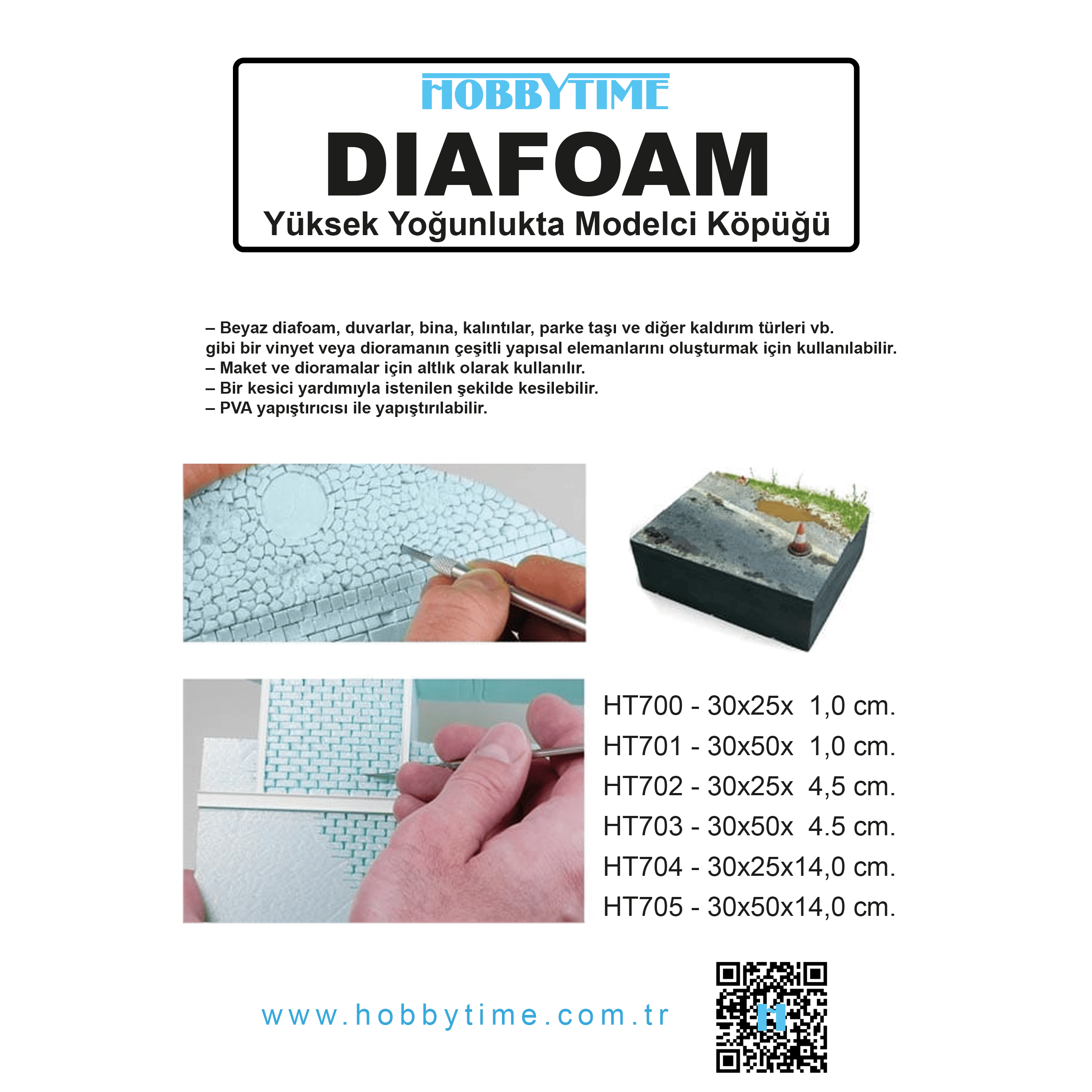 Diafoam 30x50x14 cm. Yüksek Yoğunlukta Modelci Köpüğü