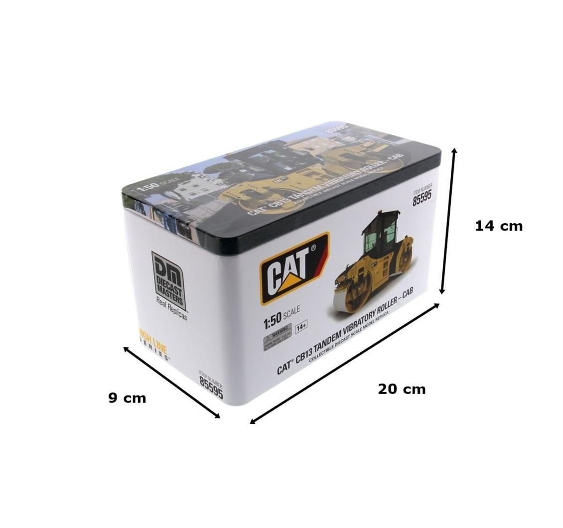 Diecast Masters 85595 1/50 Ölçek, Cat CB-13 Tandem Kabinli Titreşimli Silindir, Sergilemeye Hazır Metal İş Makinası Modeli