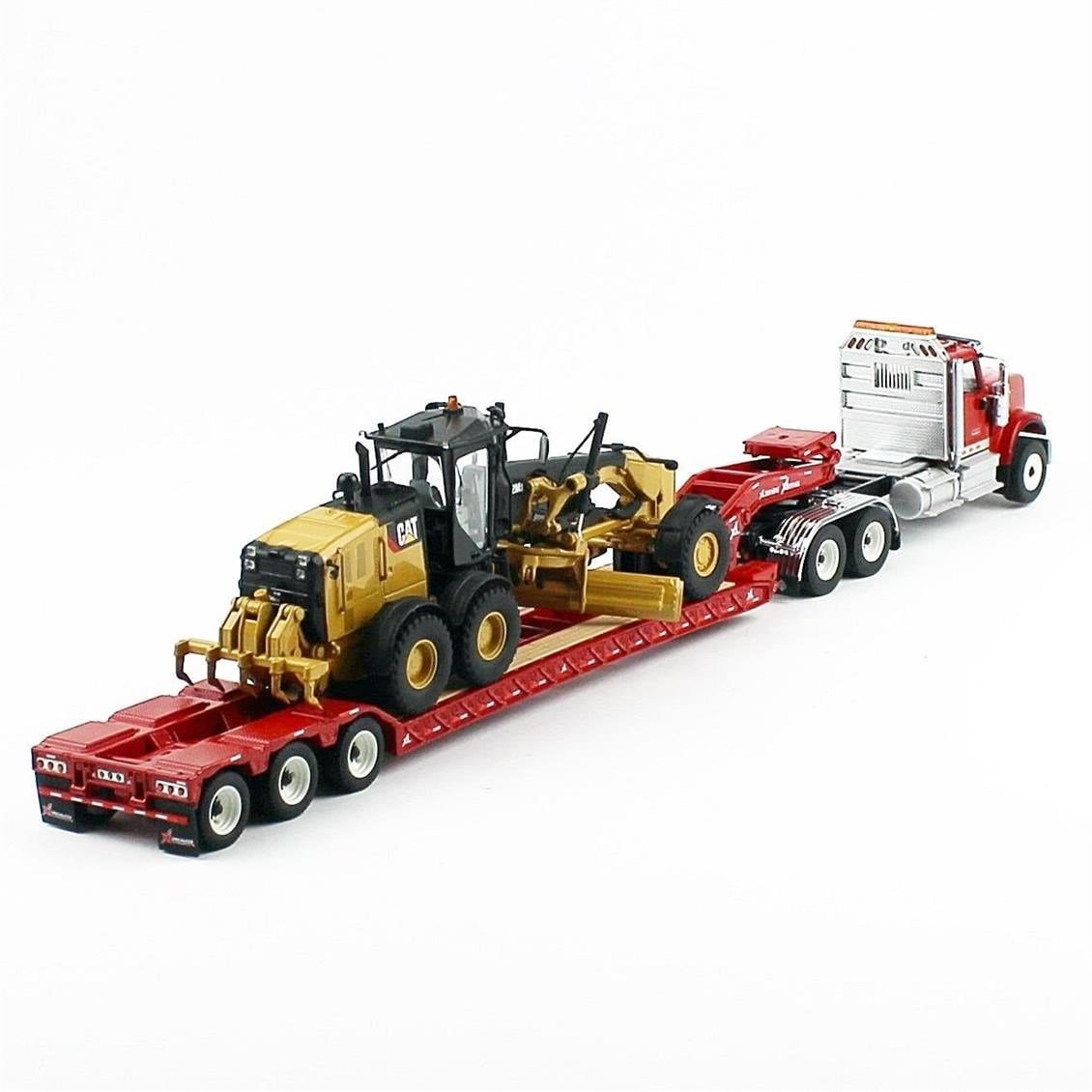 Diecast Masters 85598 1/50 Ölçek, International HX520 Kırmızı Çekici + XL 120 Dorse ve Cat 12M3 Grayder, Sergilemeye Hazır Meta