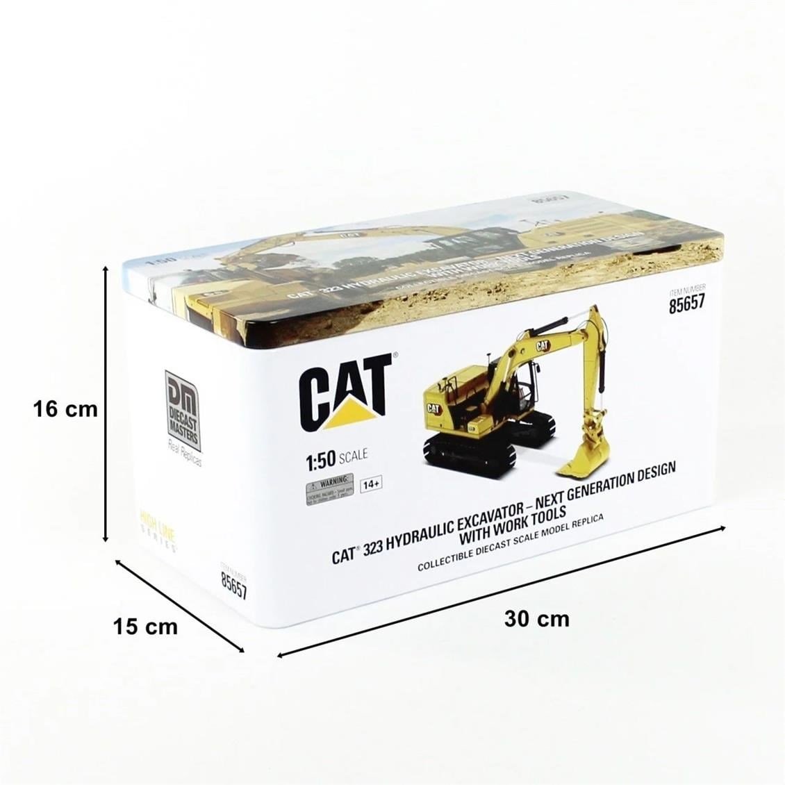 Diecast Masters 85657 1/50 Ölçek, Cat 323 Ekskavatör, 4 Farklı Ataşmanlı, Sergilemeye Hazır Metal İş Makinası Modeli