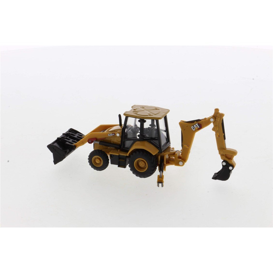 Diecast Masters 85765 1/64 Ölçek, Cat 420 XE Backhoe Loder, 4 ataşman ile, Sergilemeye Hazır Metal İş Makinası Modeli