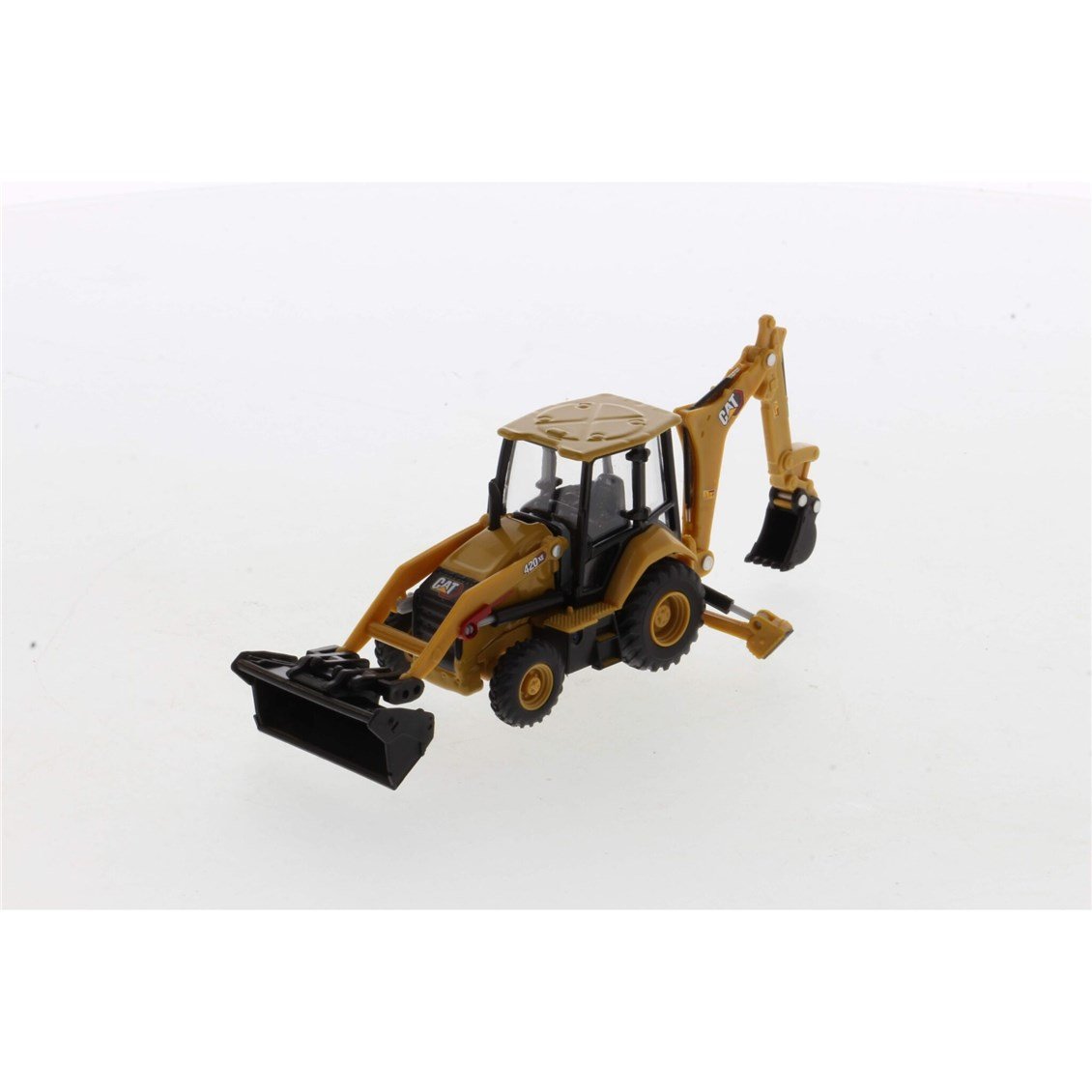 Diecast Masters 85765 1/64 Ölçek, Cat 420 XE Backhoe Loder, 4 ataşman ile, Sergilemeye Hazır Metal İş Makinası Modeli